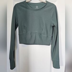 Move Theology Sage Green Ribbed Crop Top Long Sleeve Athletic Top Size L